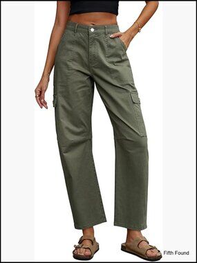High Waist Barrel Jeans Cargo Pants Wide Leg Stretchy 6 Pockets